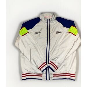 FILA Mens Track Jacket Sony Open‎ Tennis White NEON GREEN Sz XL VINTAGE Spellout